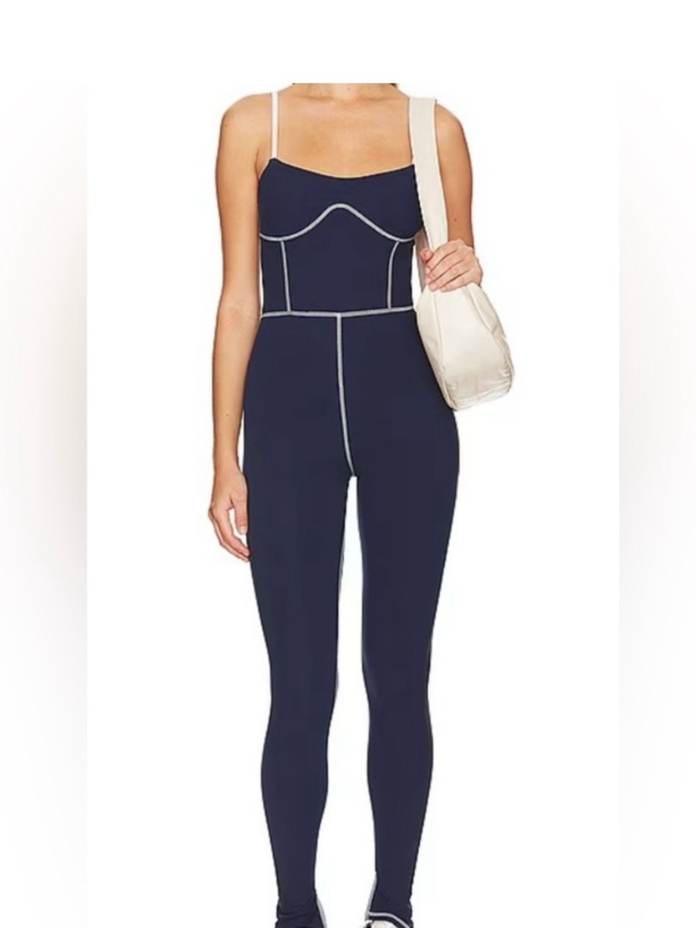 WeWoreWhat Silhouette Ankle Flare Jumpsuit in Solid Navy & Off White
